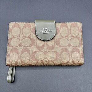 Coach Tech Phone Wallet In Signature Khaki & Green **AUTHENTIC**